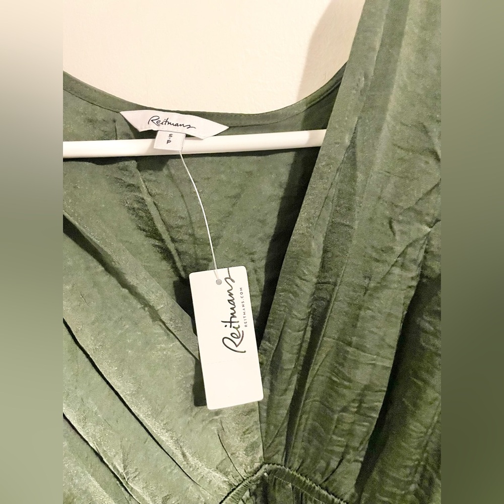 Sz S Reitmans midi dress 3/4-Sleeve Empire Dress with Pleats green - Picture 7 of 10